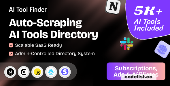 AI Tools Finder v1.8.0 – Auto-Scraping AI Directory with 5,000+ Tools, Subscriptions, Ads &amp; Affiliates
