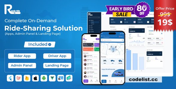 ReadyRide v3.0.1 - Complete Ride Sharing Rider &amp; Driver Mobile Apps with Web Admin Panel