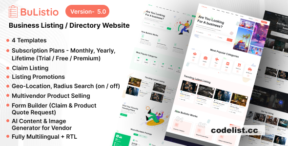 Bulistio v5.0 - Business Listing / Directory Subscription Based Website (AI Powered)