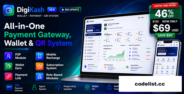 DigiKash v2.0 - Complete Payment Gateway, Wallet & QR System