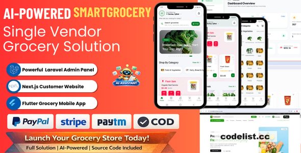 SmartGrocery SaaS v1.0.1 - AI-Powered Premium Grocery Solution (Laravel + Next.js + Flutter)