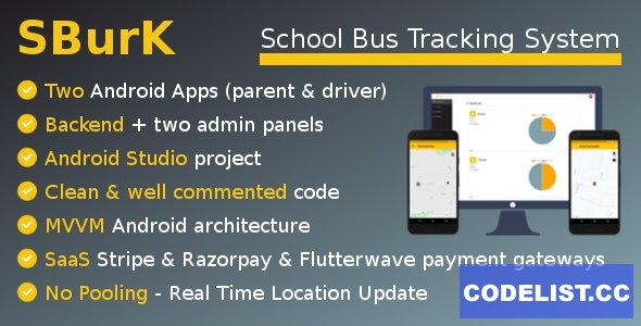 SBurK v3.5 - School Bus Tracker - Two Android Apps + Backend + Admin panels - SaaS