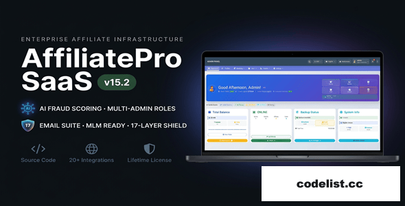 AffiliatePro SaaS v15.3 - AI-Powered Enterprise Affiliate & Multi-Vendor Engine (17-Layer Fraud Defense)