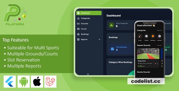 Playora v1.0 - Multi-Sport Ground & Court Booking Mobile App with Laravel Admin