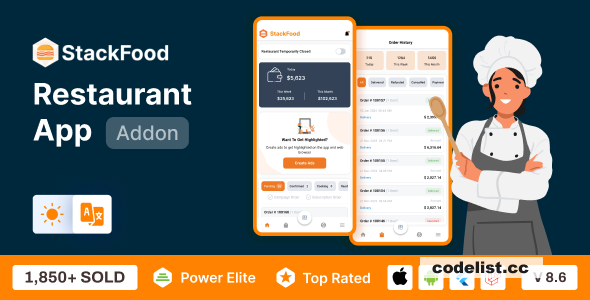StackFood Multi Restaurant - Food Ordering Restaurant App v8.8