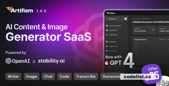 Artifism v6.9.0 - AI Content & Image Generator SaaS
