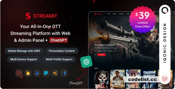 Streamit Laravel v1.6.2 - Movie, TV Show, Video Streaming Platform With Laravel with ChatGPT