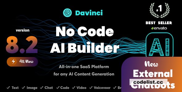 Davinci AI v8.3 - OpenAI Content, Text, Image, Voice, Chat, Code, Transcript, and Video Generator as SaaS