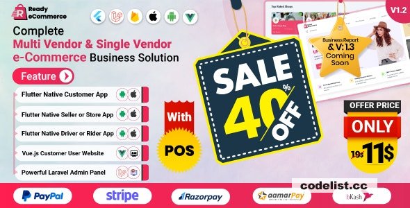 Ready ecommerce v3.7.0 - Complete Multi Vendor e-Commerce Mobile App, Customer Website with Store POS