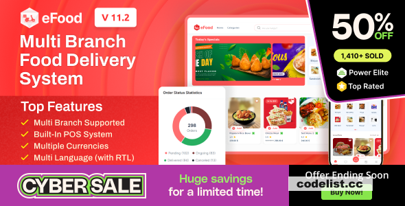 eFood v11.5 - Food Delivery App with Laravel Admin Panel + Delivery Man App