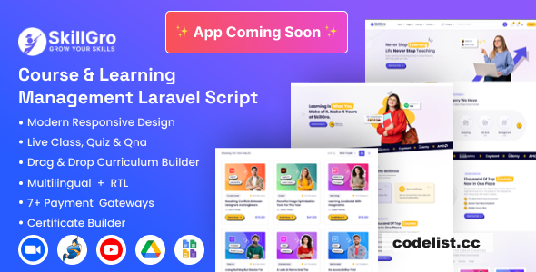 SkillGro v2.1.0 - Course & Learning Management System Laravel Script (LMS)