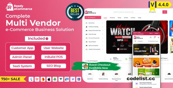 Ready ecommerce v4.4.0 - Complete Multi Vendor e-Commerce Mobile App, Customer Website with Store POS